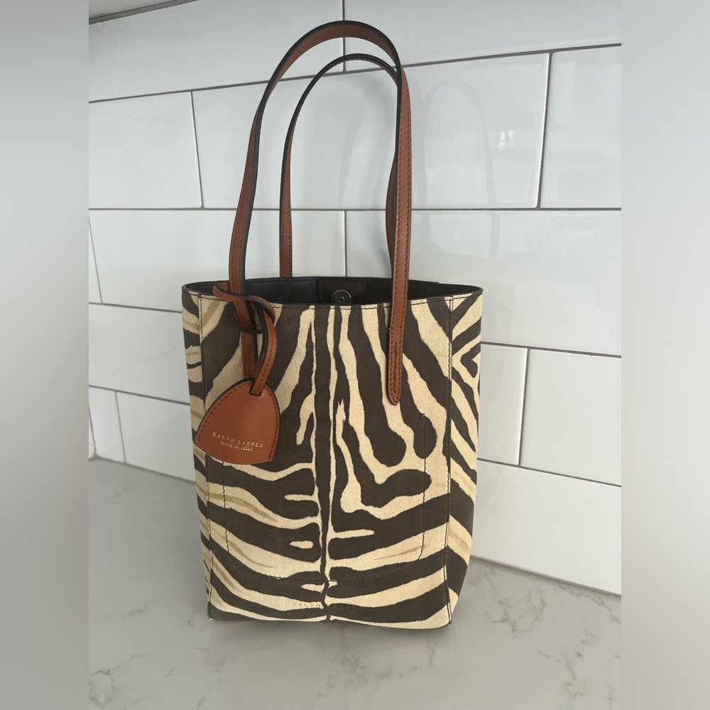Ralph Lauren Purple Label Collection Zebra Suede Leather Tote Bag